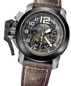 Chronofighter Oversize Target Brown in Steel with Ceramic Bezel on Brown Leather Strap with Grey Dial - Yellow Accents
