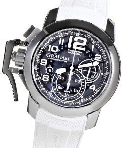 Chronofighter Oversize Target Blue in Steel with Ceramic Bezel on White Rubber Strap with Blue Arabic Dial