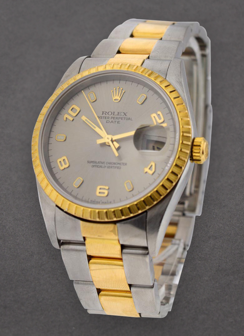 Pre-Owned Rolex Date 34mm in Steel with Yellow Gold Fluted Bezel