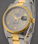 Date 34mm in Steel with Yellow Gold Fluted Bezel on Oyster Bracelet with Rhodium Arabic Dial