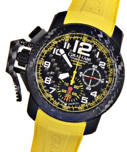 Chronofighter Oversize Super Light in Black with Carbon Bezel On Yellow Rubber Strap with Black Arabic and Yellow Accents Dial