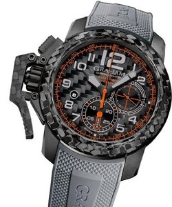 Chronofighter Oversize Super Light Grey Orange in Carbon Fiber - Limited Edition of  50 Pcs on Grey Rubber Strap with Black Carbon Dial - Orange Accents