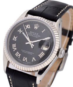 Datejust 36mm - White Gold Fluted Bezel on strap - Black Roman Dial