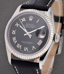 Datejust 36mm - White Gold Fluted Bezel on strap - Black Roman Dial