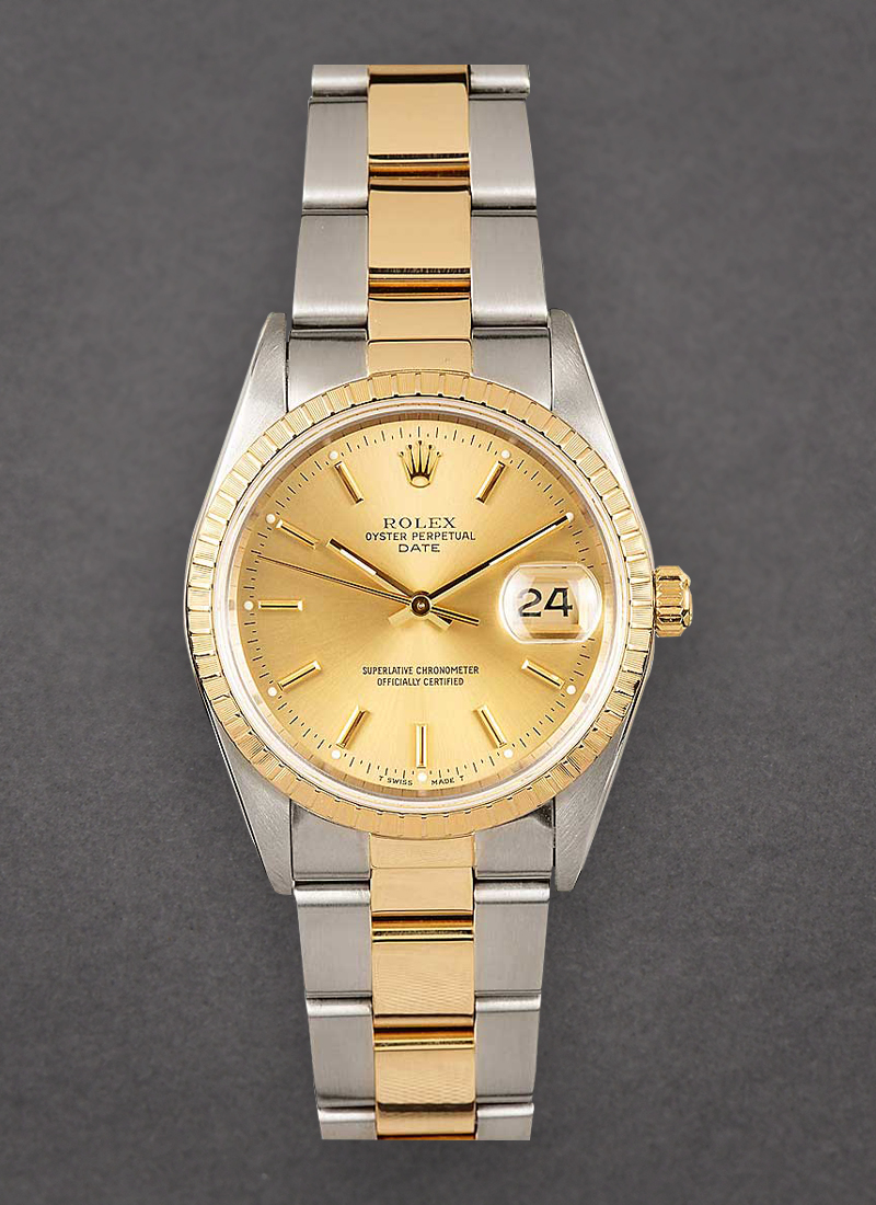 Pre-Owned Rolex Date 34mm in Steel with Yellow Gold Fluted Bezel