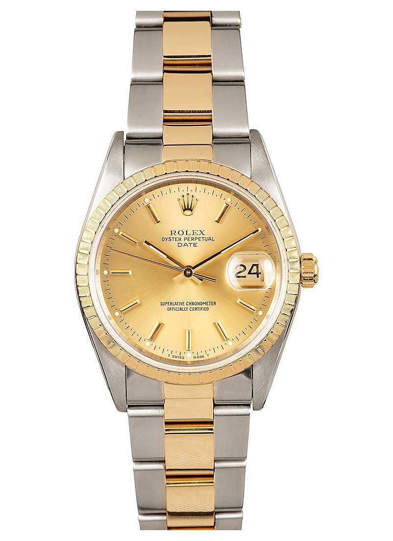 Pre-Owned Rolex Date 34mm in Steel with Yellow Gold Fluted Bezel