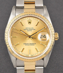 Date 34mm in Steel with Yellow Gold Fluted Bezel on Oyster Bracelet with Champagne Dial