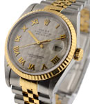 2-Tone Datejust 36mm with Yellow Gold Fluted Bezel on Jubilee Bracelet with Ivory Pyramid Roman Dial