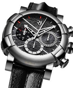 Delorean DNA Burnout in Steel -  Limited Edition of 30 Pieces on Black Leather Strap with Asphalt Effect Dial