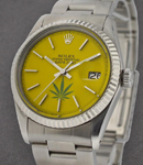 Men's Datejust 36mm in Steel with White Gold Fluted Bezel on Oyster Bracelet with Yellow Marijuana Leaf Dial