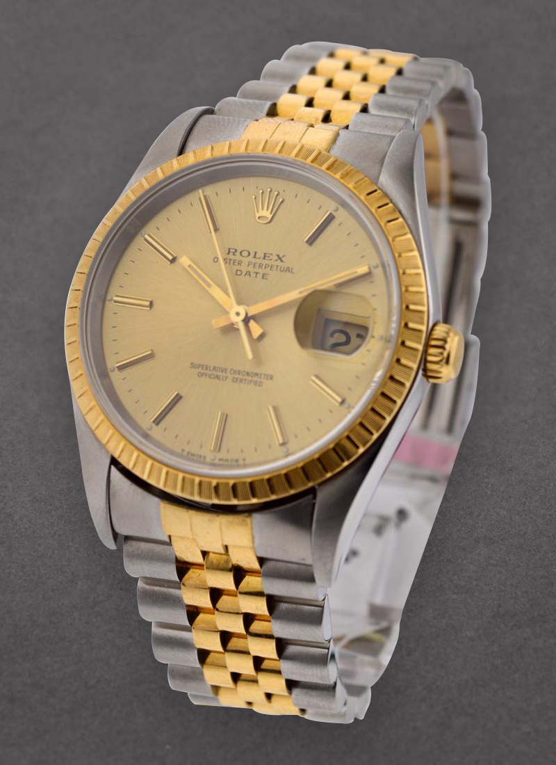 Pre-Owned Rolex Date 34mm in Steel with Yellow Gold Fluted Bezel