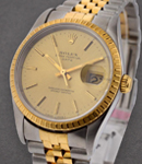 Date 34mm in Steel with Yellow Gold Fluted Bezel on Jubilee Bracelet with Champagne Stick Dial