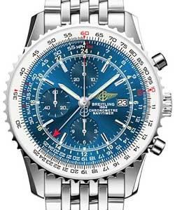 Navitimer World Chronograph in Steel on Steel Bracelet with Blue Dial