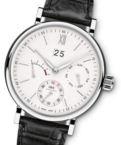 Portofino Hand Wound Day - Date in Steel on Black Alligator Leather Strap with Silver Dial