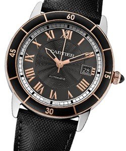 Ronde Croisiere De Cartier Automatic in Steel on Black Calfskin Leather Strap with Dark Grey Dial