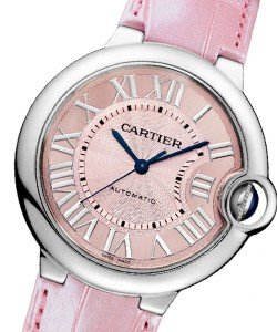 Ballon Bleu Automatic in Steel On Pink Alligator Leather Strap with Pink Roman Dial