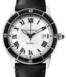 Ronde Croisiere De Cartier Automatic in Steel on Black Strap with Silver Dial