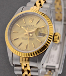 Lady's 26mm Datejust in Steel with Yellow Gold Fluted Bezel on Bracelet with Champagne Tapestry Stick Dial