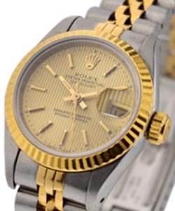 Lady's 26mm Datejust in Steel with Yellow Gold Fluted Bezel on Bracelet with Champagne Tapestry Stick Dial