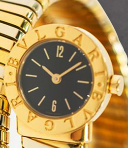 Tubogas 19mm in Tri Gold on Bracelet with Black Dial