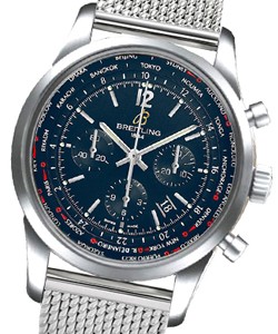 Transocean Chronograph Unitime Pilot in Steel on Mesh Steel Bracelet with Blue Dial