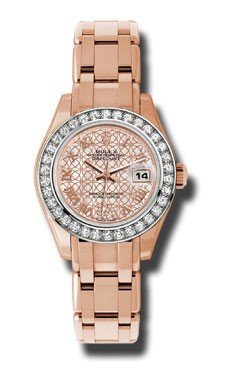DateJust Pearlmaster in Rose Gold with Diamond Bezel on Rose Gold Pearlmaster Bracelet with Mother of Pearl Dial with Rose Gold Lotus Flower