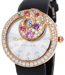 Berries Jumping Hours Retrograde Minutes Ladies 40mm Automatic in Rose Gold with Diamond Bezel On Black Satin Strap with Mother of Pearl Diamond Dial