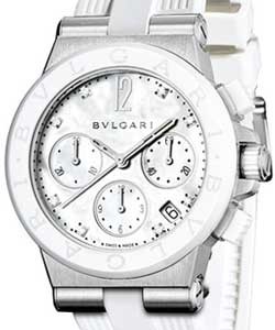 Diagono Chronograph Ladies 37mm Automatic in Steel On White Rubber Strap with Mother of Pearl Dial
