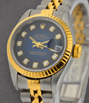 2-Tone Ladies Datejust in Steel with Yellow Gold Fluted Bezel on Steel and Yellow Gold Jubilee Bracelet with Blue Diamond Dial