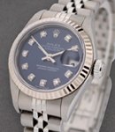 Lady's Datejust in Steel with White Gold Fluted Bezel on Steel Jubilee Bracelet with Blue Diamond Bezel