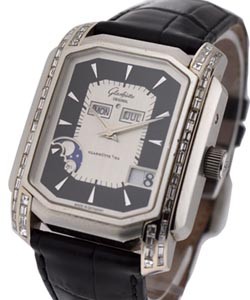 Karree Perpetual Calendar with Baguette Diamond Bezel Steel on Strap with Silver and Black Dial
