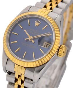 2-Tone Datejust in Steel with Yellow Gold Fluted Bezel on Steel and Yellow Gold Jubilee Bracelet with Blue Stick Dial