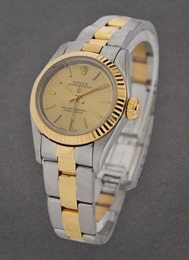 Pre-Owned Rolex Oyster Perpetual No Date 26mm in Steel with Yellow Gold Fluted Bezel