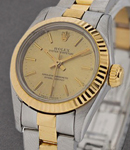 Oyster Perpetual No Date 26mm in Steel with Yellow Gold Fluted Bezel on Oyster Bracelet with Champagne Stick Dial