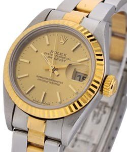 2-Tone 26mm Datejust in Steel with Yellow Gold Fluted Bezel on Steel and Yellow Gold Oyster Bracelet with Champagne Stick Dial