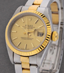 2-Tone 26mm Datejust in Steel with Yellow Gold Fluted Bezel on Steel and Yellow Gold Oyster Bracelet with Champagne Stick Dial