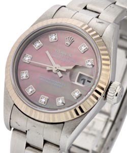 Lady's Datejust 26mm in Steel with White Gold Fluted Bezel on Oyster Bracelet with Black MOP Diamond Dial