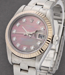 Lady's Datejust 26mm in Steel with White Gold Fluted Bezel on Oyster Bracelet with Black MOP Diamond Dial