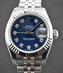 Lady's Datejust in Steel with White Gold Fluted Bezel on Steel Jubilee Bracelet with Sodalite Diamond Bezel