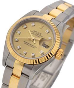 2-Tone 26mm Datejust in Steel with Yellow Gold Fluted Bezel on Steel and Yellow Gold Oyster Bracelet with Champagne Diamond Dial