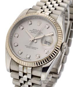 Datejust 36mm in Steel with White Gold Bezel on Jubilee Bracelet with Silver Diamond Dial