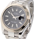 Datejust II in 41mm  Steel with White Gold Fluted Bezel on Oyster Bracelet with Black Stick Dial