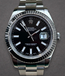 Datejust II in 41mm  Steel with White Gold Fluted Bezel on Oyster Bracelet with Black Stick Dial