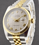 Datejust 36mm in Steel with Yellow Gold Fluted Bezel on Jubilee Bracelet with Ivory Pyramid Roman Dial