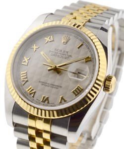 Datejust 36mm in Steel with Yellow Gold Fluted Bezel on Jubilee Bracelet with Ivory Pyramid Roman Dial
