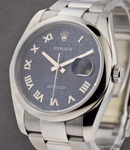 Datejust 36mm in Steel with Smooth Bezel on Oyster Bracelet with Blue Jubilee Roman Dial