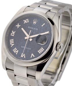 Datejust 36mm in Steel with Smooth Bezel on Oyster Bracelet with Blue Jubilee Roman Dial