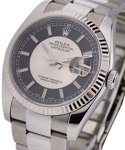 Datejust 36mm in Steel with White Gold Fluted Bezel on Oyster Bracelet with Black and Silver Dial