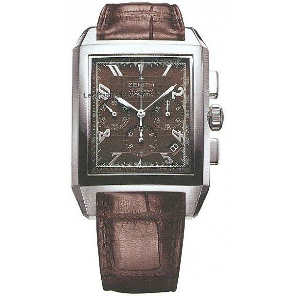 Grande Port Royal El Primero Chronograph in Steel  on Brown Leather Strap with Brown Guilloche Dial