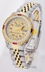 Lady's 2-Tone Datejust in Steel and Yellow Gold with Diamond Lugs on Steel and Yellow Gold Jubilee Bracelet with Champagne Diamond Dial